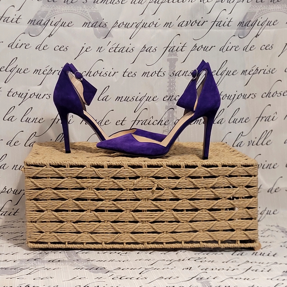Jessica Simpson Purple Suede Pointed-Toe Ankle-Strap Stilettos